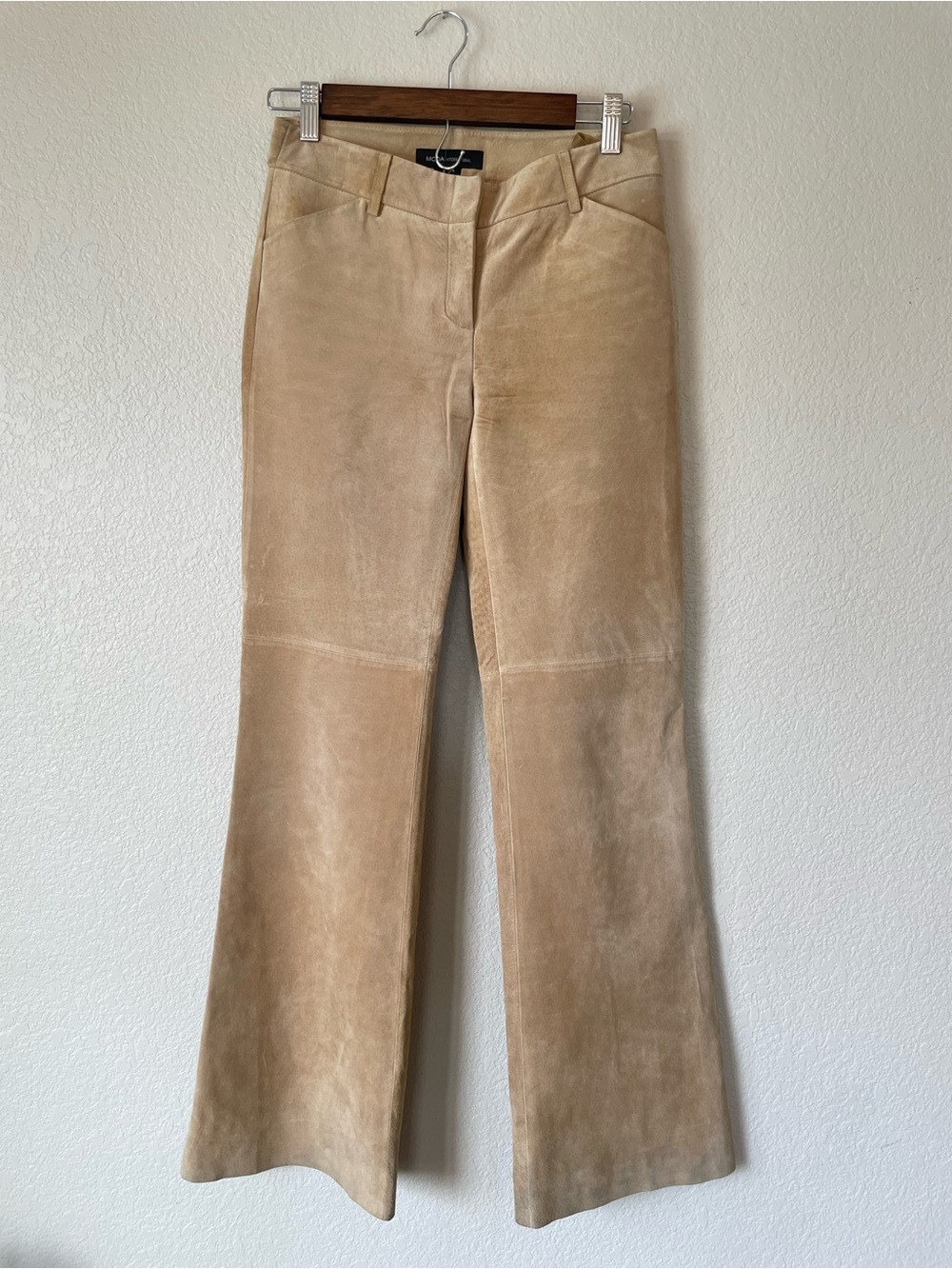 Moda International Vintage Suede Leather Pants Tan Wide Leg Size 0